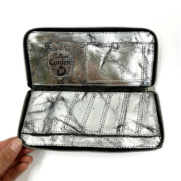 Calleen Cordero Studded Antiqued Metallic Leather Wallet Silver - Picture 3 of 12